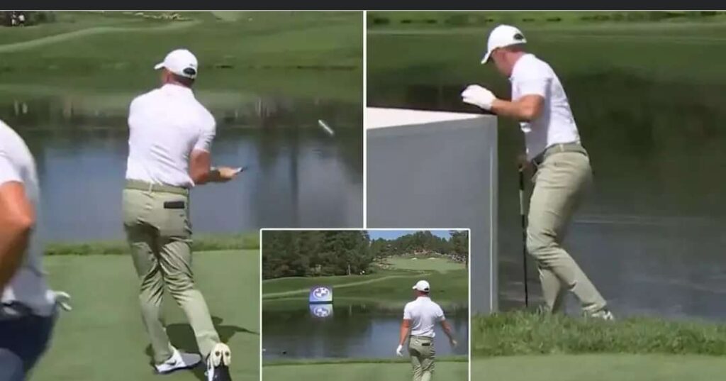 Rory McIlroy furiously launches driver into water and is forced to fetch it out